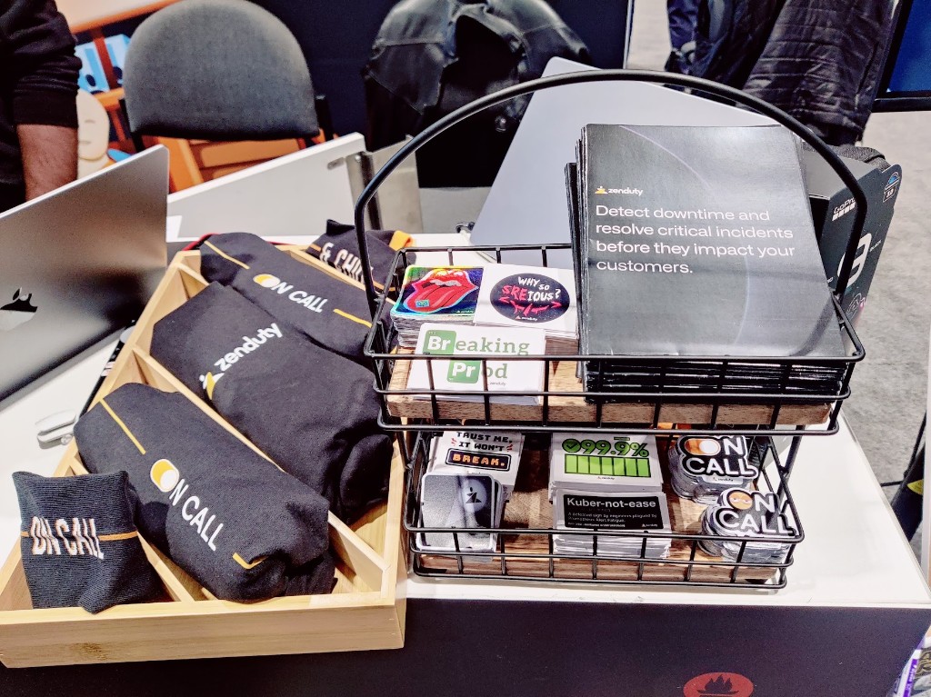 The full line of merch I designed for Zenduty at KubeCon '23